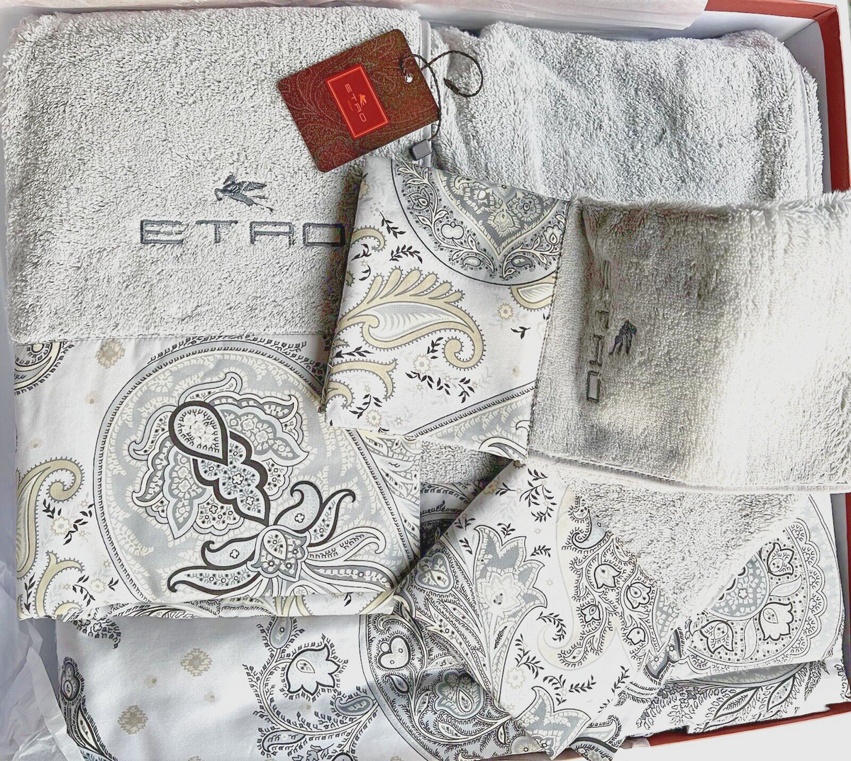 ETRO エトロ　タオルケット Etro Home$690 Towels 5 Pc Set Newark Paisley Sateen Border Terry