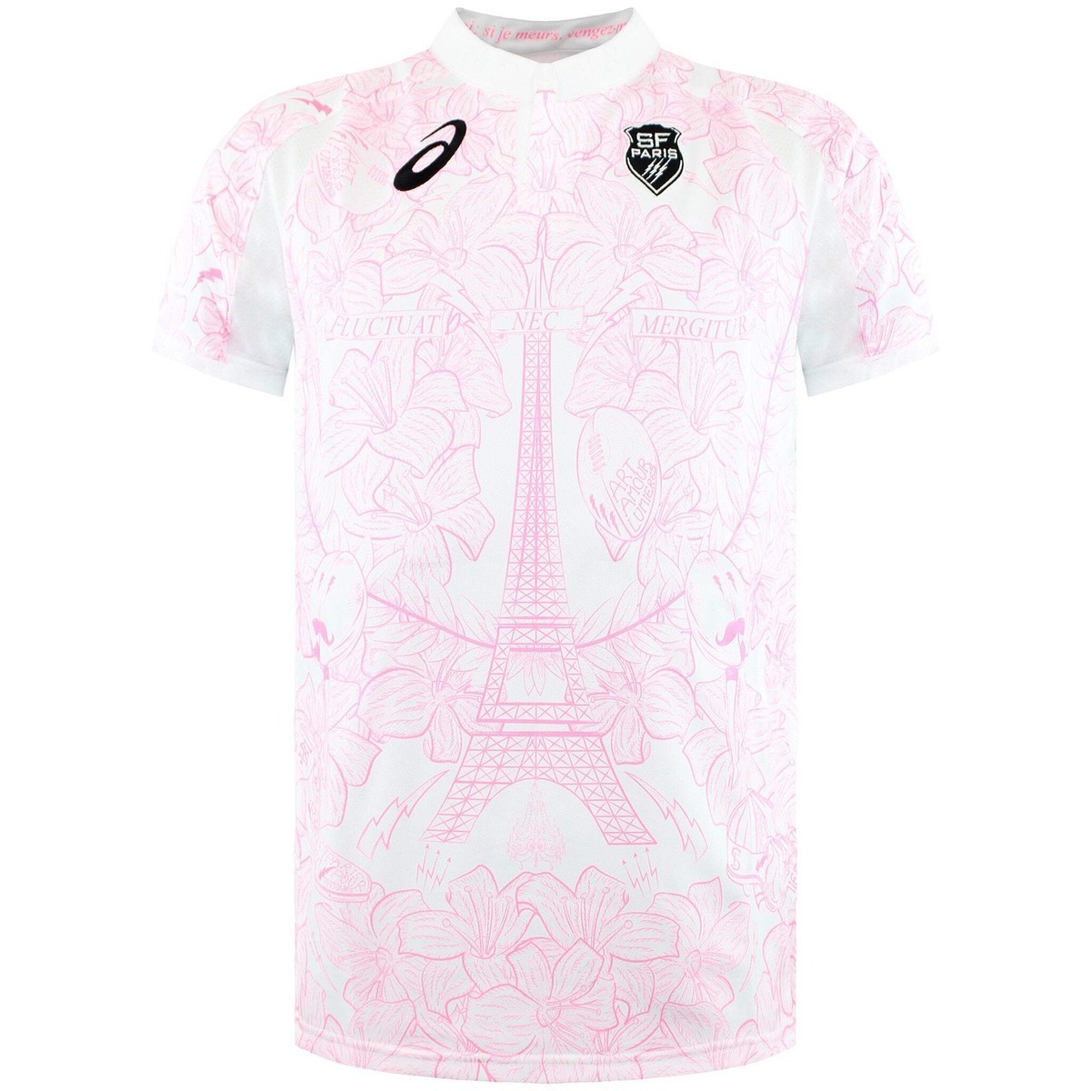 Asics SF Stade Francais Short Sleeve Mens White/Pink Rugby Shirt  2111A070_100