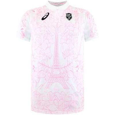 Asics SF Stade Francais Short Sleeve Mens White/Pink Rugby Shirt