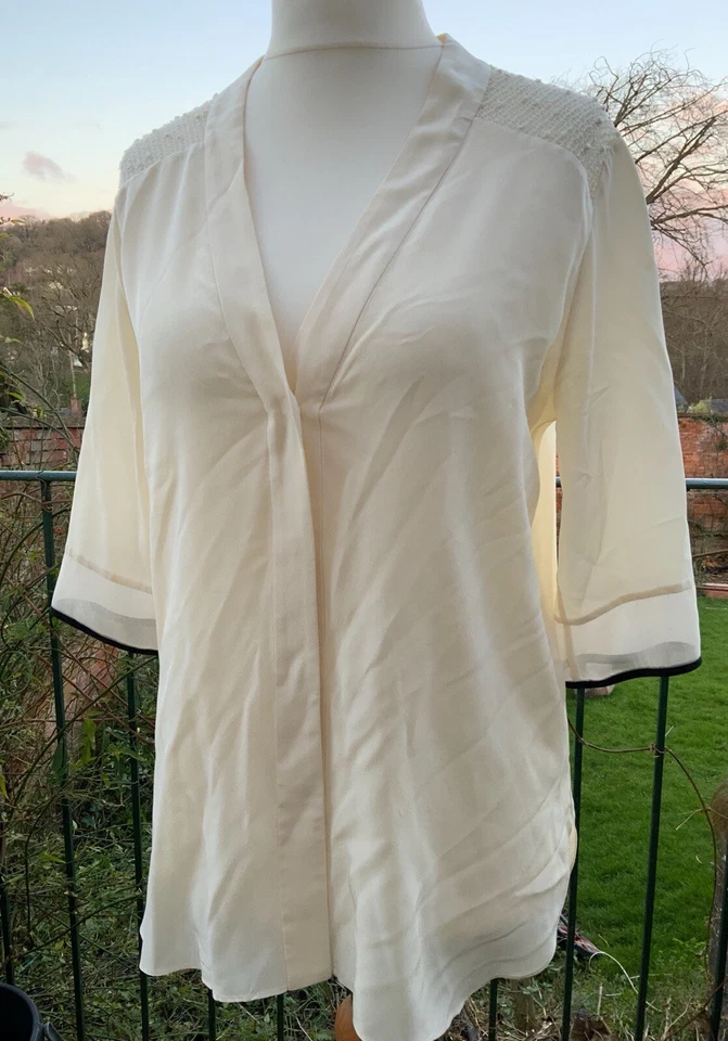 BY MALENE BIRGER IVORY SILK CREPE DE CHINE BLOUSE LACE TUNIC TOP 16 18 40 - Image 2 of 4
