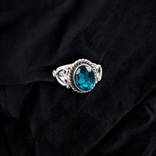 Blue Apatite Gemstone Oval 925 Sterling Silver Handmade Jewelry Ring Gift For