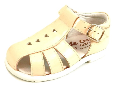 DE OSU -Spain -Baby Girls Peach Pink Patent Leather Sandals - European -Sz 4-6.5 - Picture 2 of 5