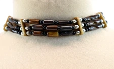 Brown Buffalo Bone Choker 3 Row Beaded Necklace Hatband Native American Style