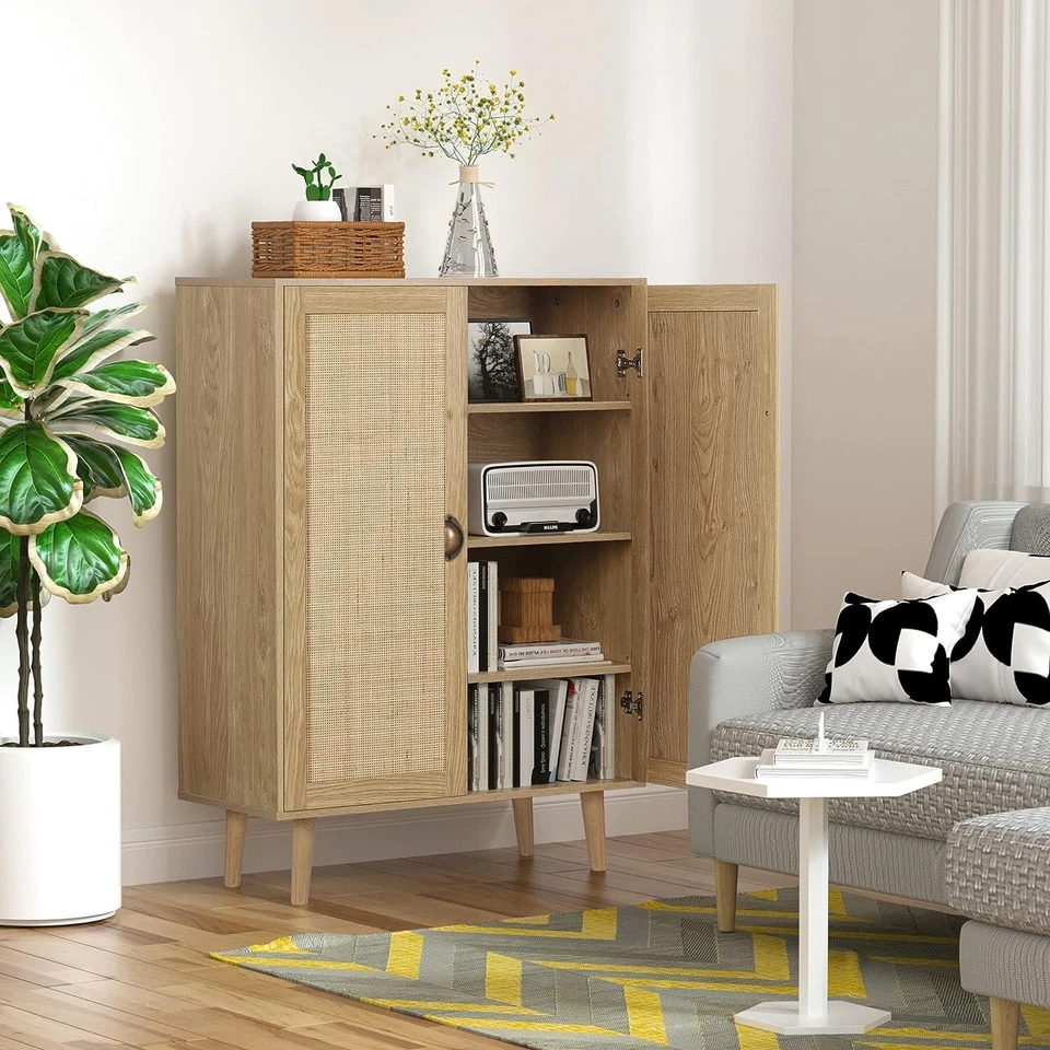44'' Tall Sideboard Storage Cabinet with Crafted Rattan Door Adjustable Shelves - Image 2 of 4