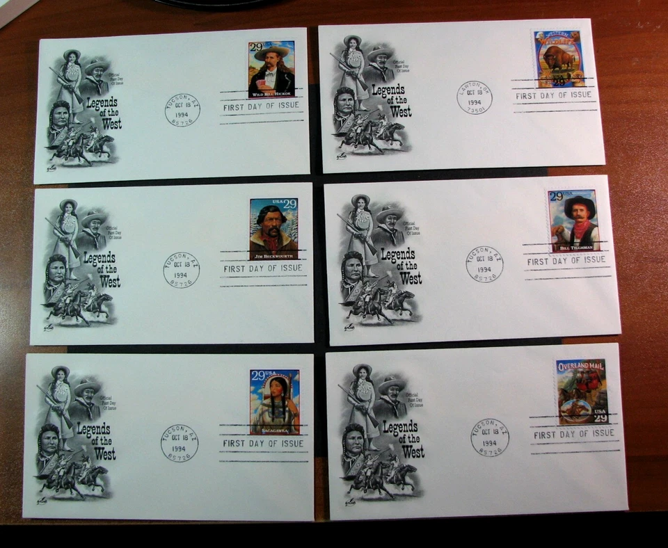US Stamp FDC Scott# 2869b-c,e-t (see note) Legends of the West 1994 Used L757 - Image 3 of 3