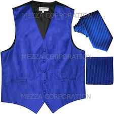 New Men's Tuxedo Vest Vertical Stripes 2.5" Skinny Necktie set party Royal Blue