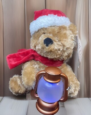 Gemmy Animated LightShow Lantern Holiday Bear Plush Santa Hat Color Changing New