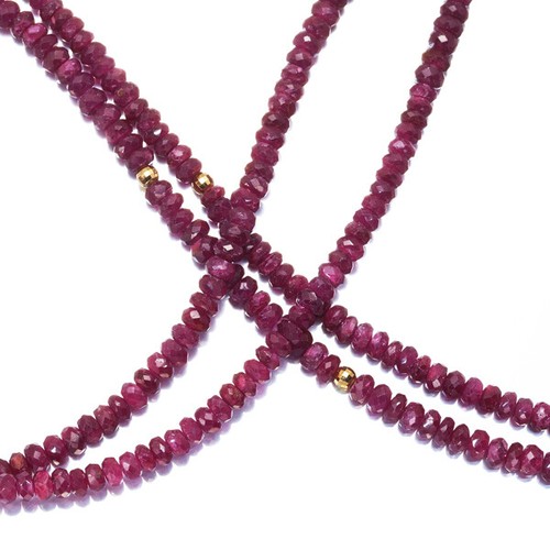 Auth YAMAMOTO MARI Necklace Ruby 2-strand Cut Ball Bead 18K 750 Yellow Gold - Picture 3 of 5