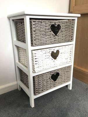 grey white storage cabinet bathroom wicker baskets nightstand shabby chic drawer ebay