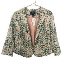 H M Womens Suit Blazer Jacket 12 Multicolor Floral Hi Low Hem Lined Silky