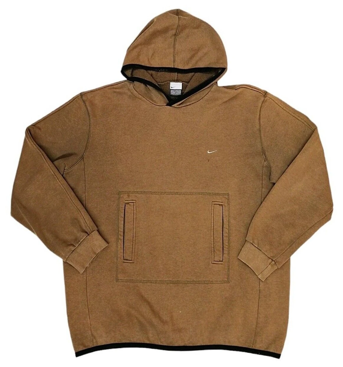 Vintage 90 s Nike Brown Hoodie Small Swoosh Logo Front Pockets size M oversize