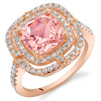 1.20 Ctw Created Morganite & Diamond 14K Rose Gold Over Bridal Engagement Ring
