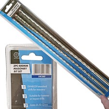 Masonry Drill Bit set 400mm long 3 sizes 8, 10, 12mm cavity wall Drilling Bits