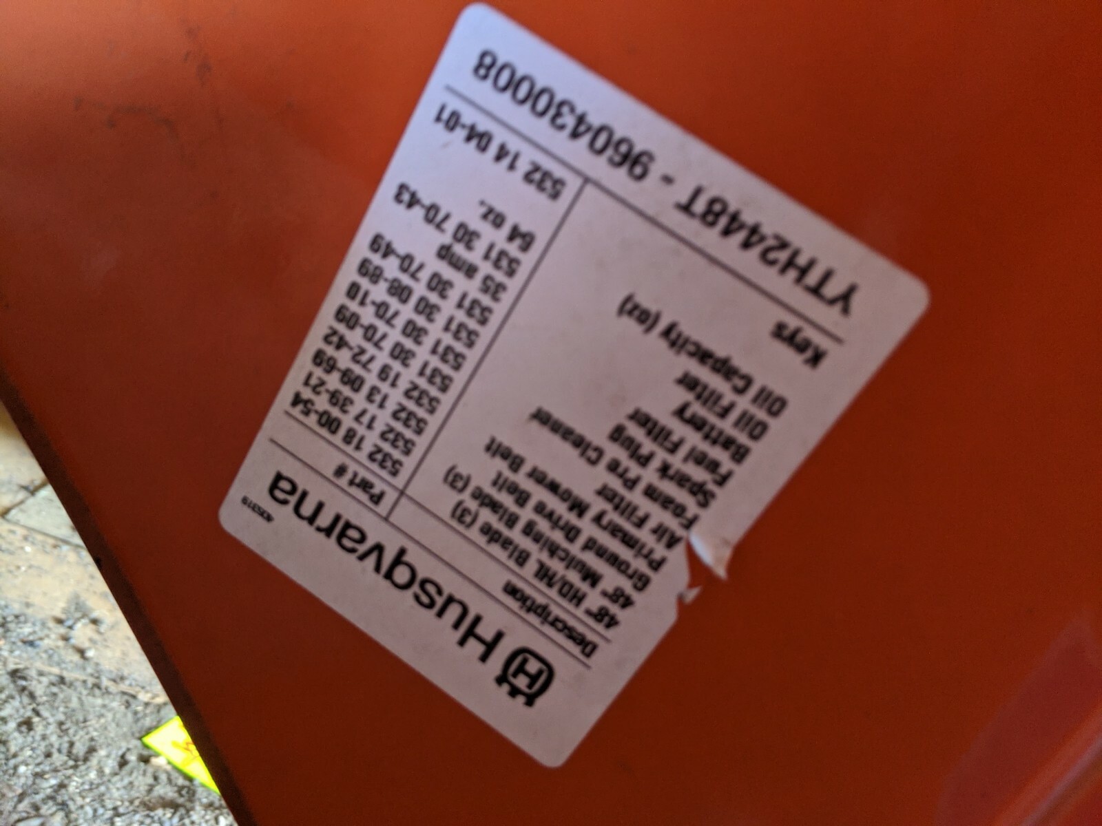 HUSQVARNA YTH2448T HOOD eBay