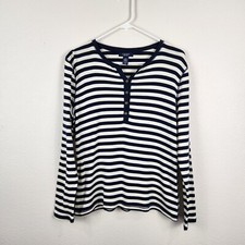 Chaps Womens Long Sleeve V-Neck Striped Henly...