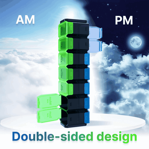 Extra Large Weekly Pill Organizer 2 Times a Day Green Blue XL Pill Case Am Pm - Picture 3 of 7