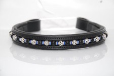 16" (Horse) Black Browband w/Onyx & Metal Beads & Blue Rondells