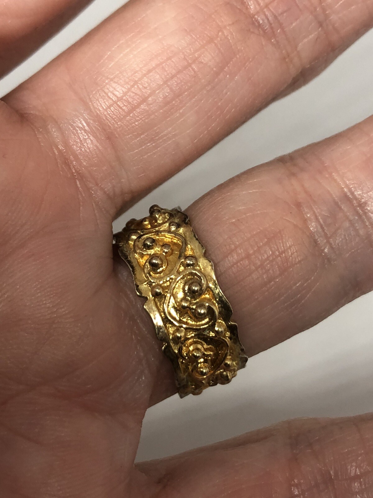 Vintage Wedding Band Ring Golden 925 Sterling Silver Size 7-image