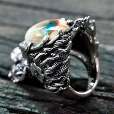 Sterling Silver Mens Dragon Head Ring Japanese Gothic Biker