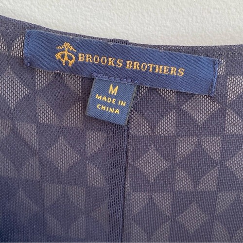 Brooks Brothers 3/4 Sleeve V-Neck Navy Blue & White Diamond Print Dress Medium - Picture 3 of 5