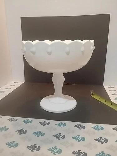 Vintage Indiana Glass White Milk Glass Teardrop Pattern Pedestal Bowl