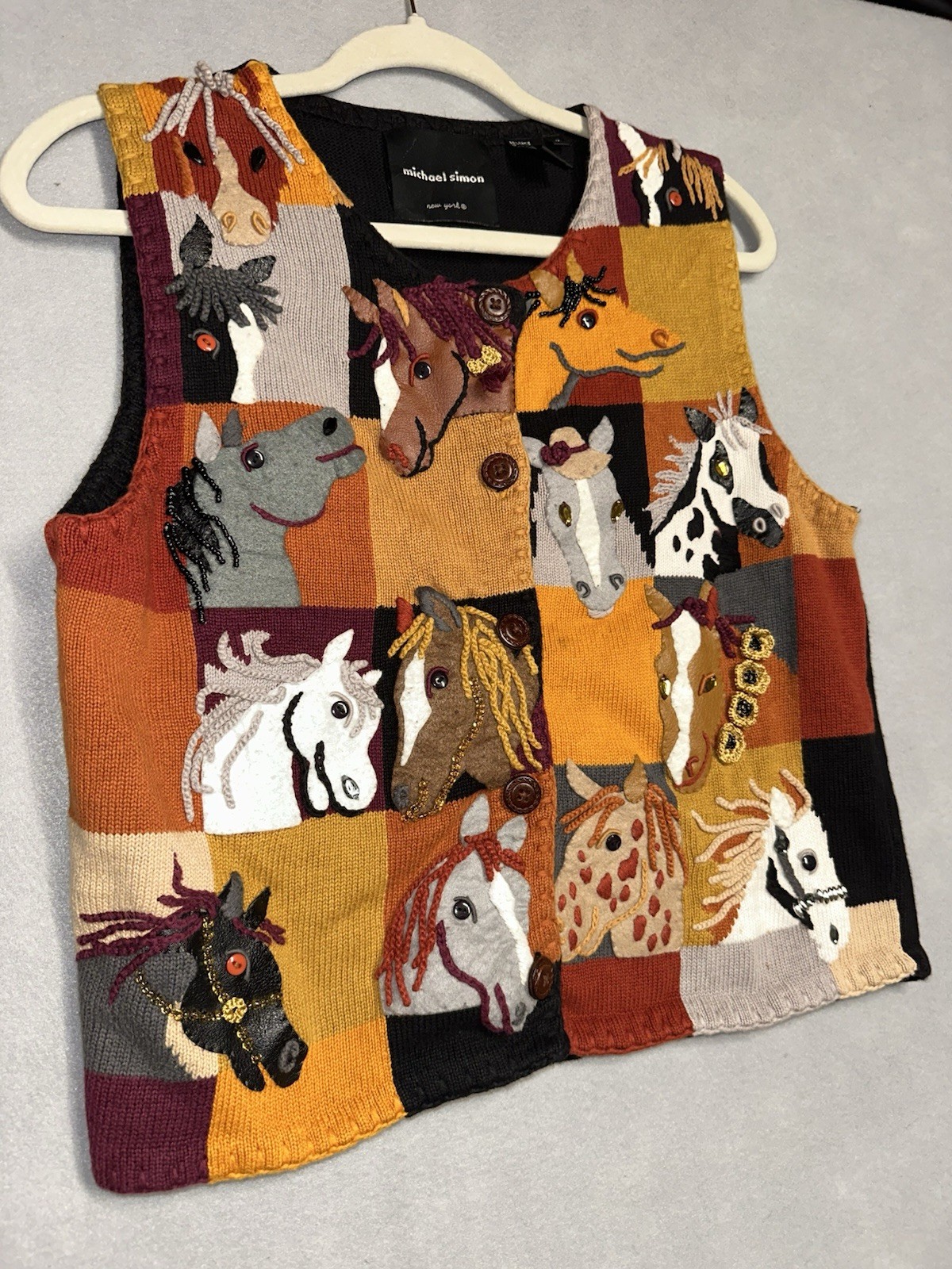 Michael Simon Vintage Patchwork Sweater Vest Embr… - image 4