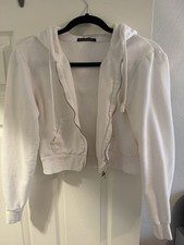 Brandy Melville Crystal White Cropped Full Zip-Up Sweatshirt Hoodie Jacket OS