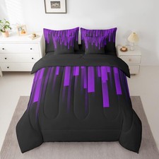 Geometric Striped Comforter Set 7 Piece Full Size Purple Black Abstract Ombre...