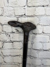 Cabeza de liebre de conejo 90 cm bastón tribal africano tallado a mano madera oscura