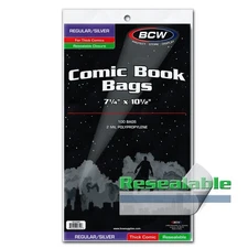 100 - BCW Resealable Silver Thick  2-Mil  Comic Book Bags 7-1/4" x 10-1/2"