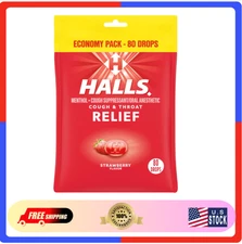 Halls Relief Strawberry Cough Drops, Economy Pack, 80 Drops