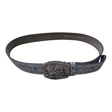 Vintage 1984 Siskiyou Alaska Belt Buckle  Tooled Leather Belt Eagle Gold Panner