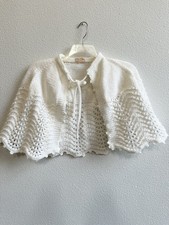 Vintage Crochet Poncho Cape Shawl Boho Hippie Grandma Cottage Fringe Scalloped