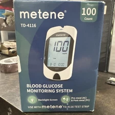 NEW Metene TD-4116 Blood Glucose Monitor/ 100 Strips 100 Lancets/ Bag / exp 2027