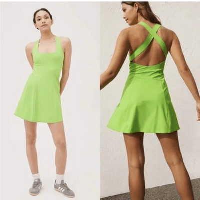 Outdoor Voices Exercise Dress Small Green Cross Back Built-In Shorts Tennis