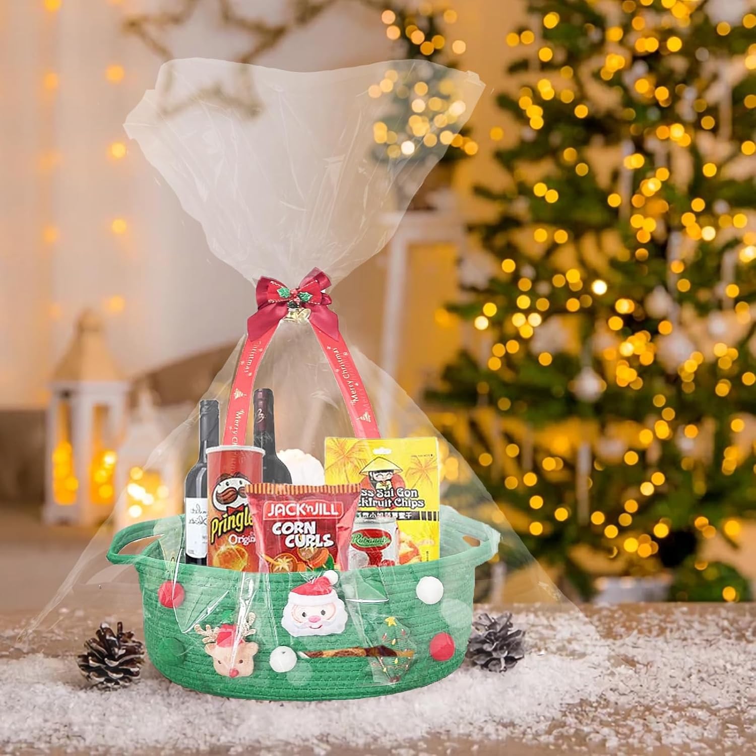 Gift Basket Empty for Christmas, Christmas Decorative Basket with Gift Bags and 