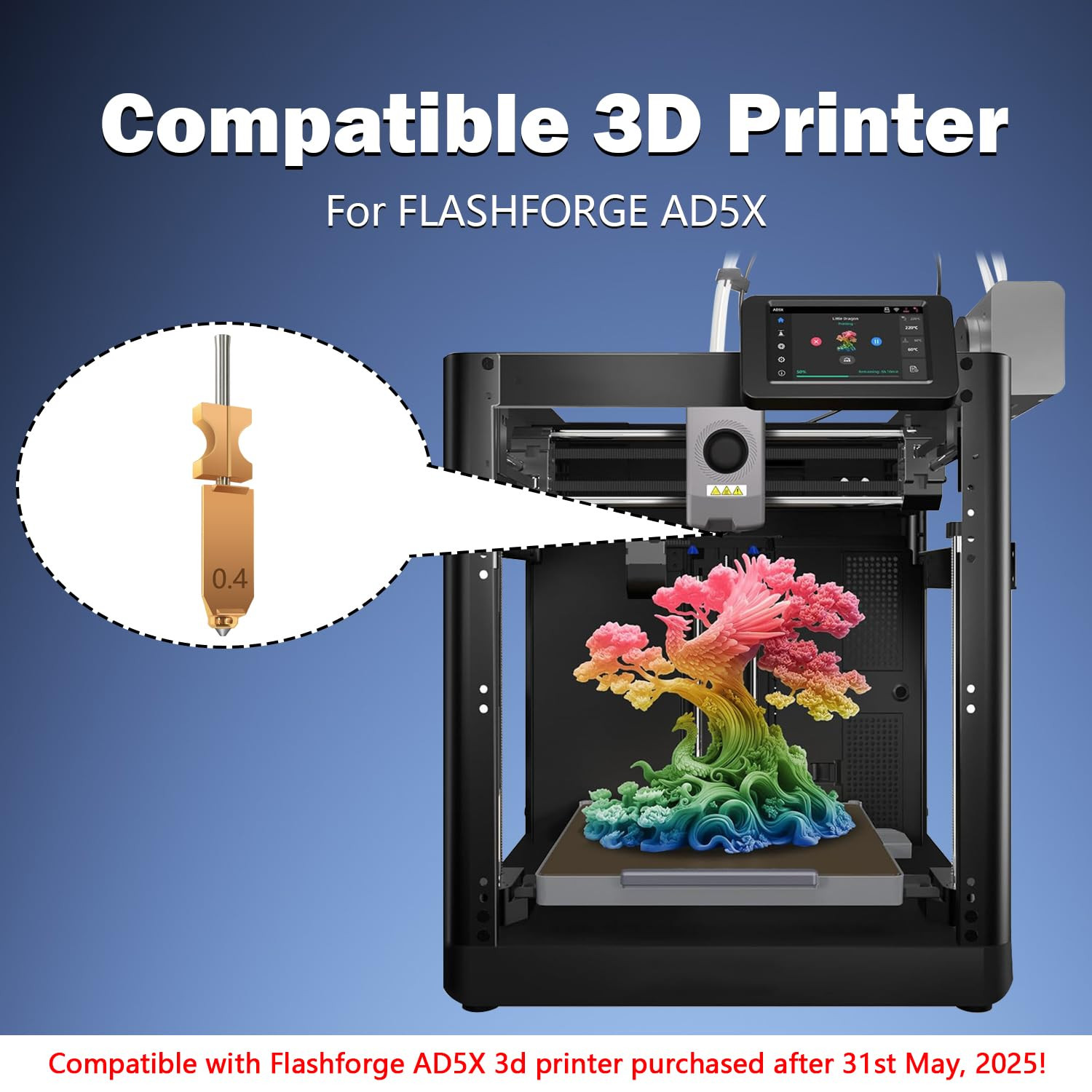 For AD5X Upgraded 0.4Mm Hotend Nozzles 2 Packs 3D Printer Assembled Extruder Kit