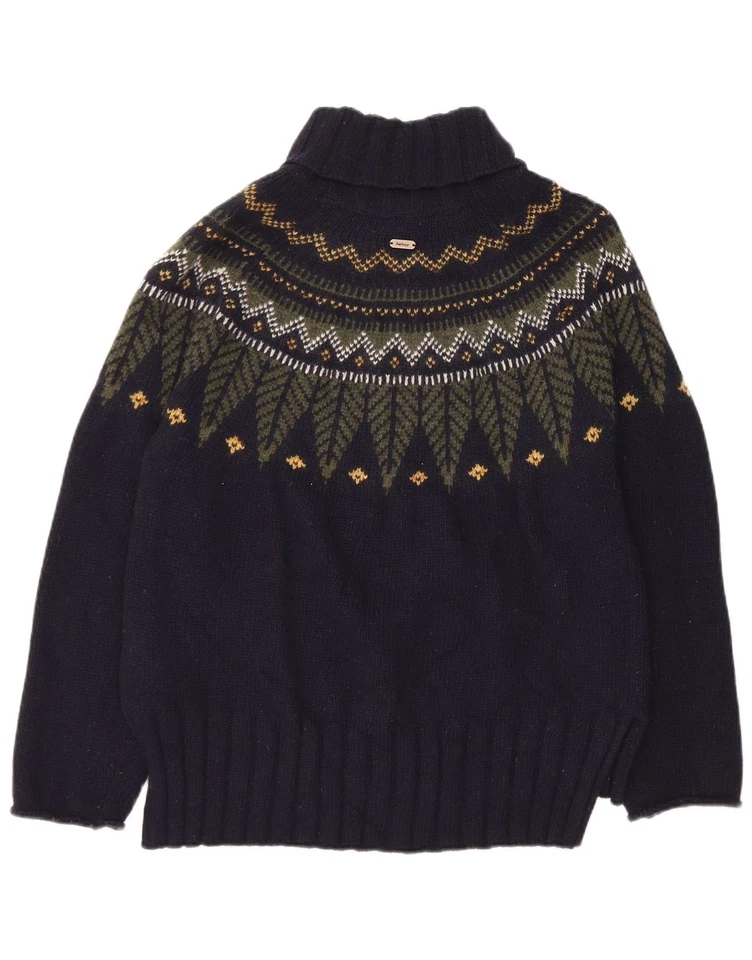 BARBOUR Womens Roll Neck Jumper Sweater UK 10 Small Navy Blue Fair Isle HO26 - Image 2 of 3