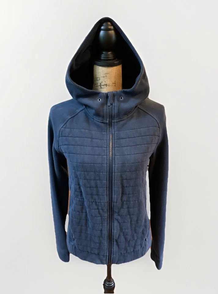 Sudadera con capucha vintage Lululemon para mujer talla 10 cremallera completa azul marino acolchada Foto 2 de 4