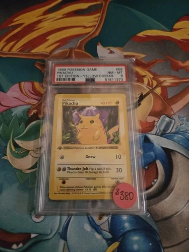 Pikachu Base Set 1st Edition Yellow Cheeks, PSA 8