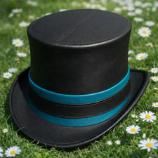 Black Leather Top Hat for Men  Women  Handmade Steampunk Victorian Wedding Hat