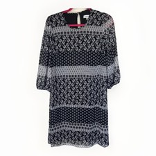 Calvin Klein Sz 6 Shift Dress Black Floral 3/4 Sleeve Boho Office Western Church