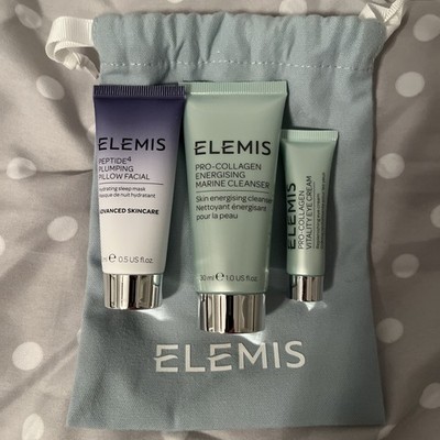 Elemis peptide plumping pillow facial, procollagen energizing cleanser , eye cre