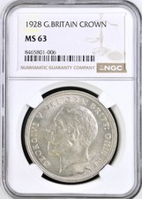 1928 Britain George V Silver Wreath Crown Scarce 9043 Minted Choice Gem NGC MS63