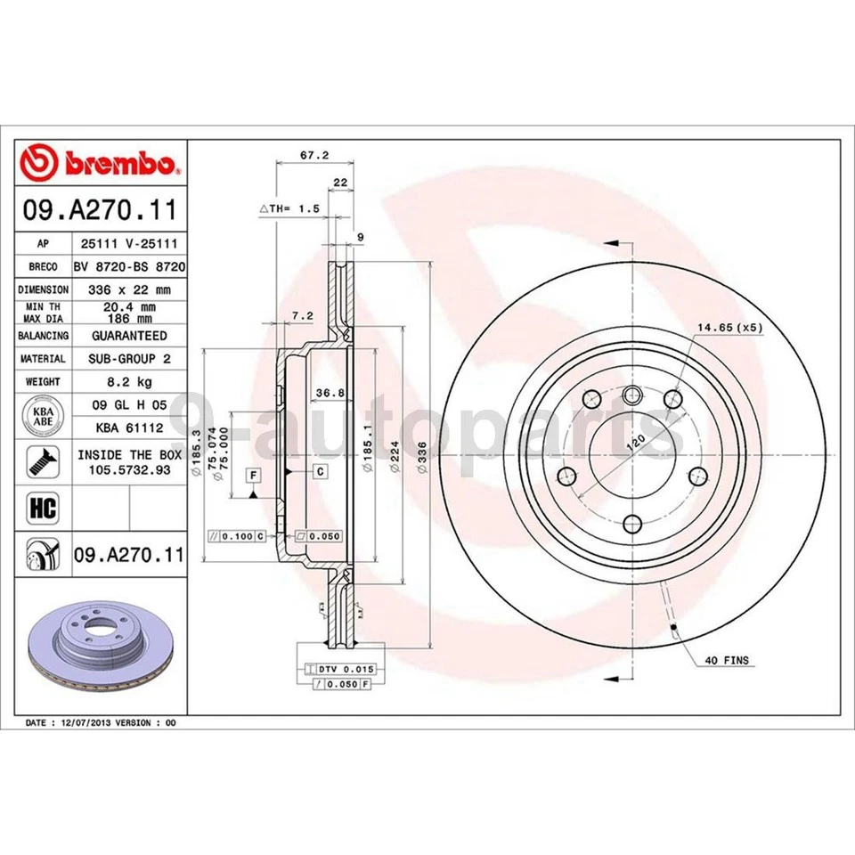 Kit de freno trasero Brembo rotores de disco pastillas de freno para BMW 335i 2007-2013 Foto 2 de 4