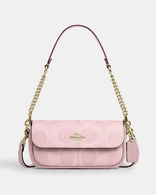 COACH　ショルダーバッグ　pink NWT Coach Hailey Flap Bag In Signature Canvas CAN70 powder pink
