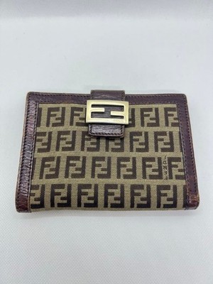 FENDI Zucchino Canvas Compact Wallet Beige Brown excelllent gift