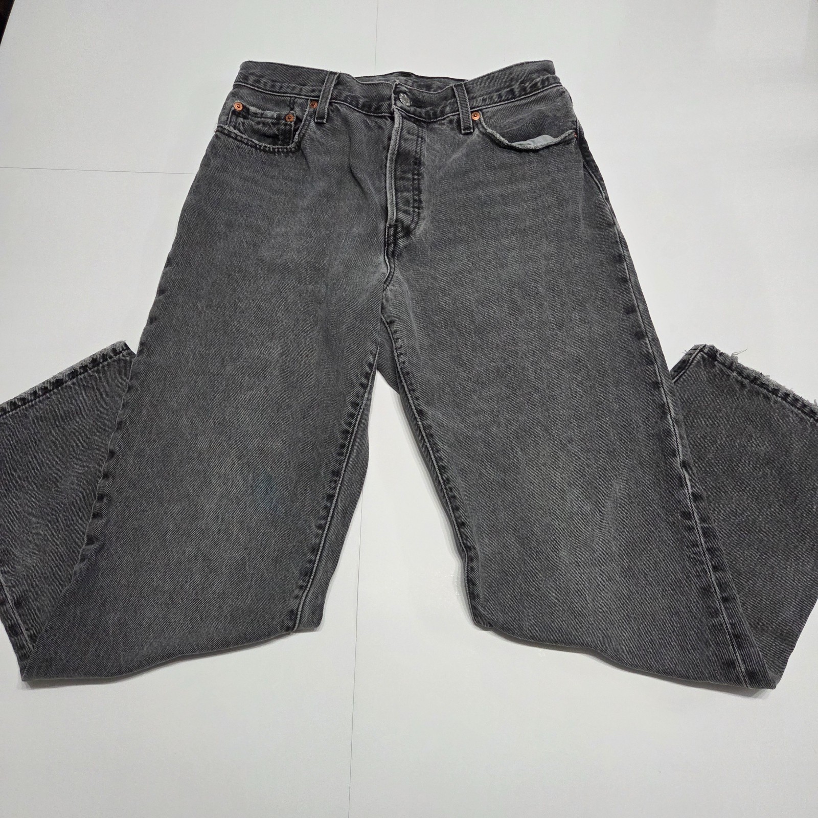 Levis 501xx 29x30 Big E Distressed Straight Leg Faded Black Denim Button Jeans