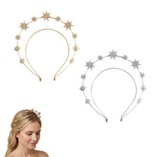 2Pcs Gold Halo Headband and Silver Crystal Star Halo Crown, Gold Rhinestone