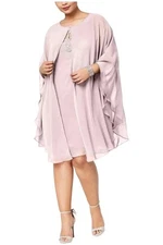Sl Fashions Women's Rhinestone Chiffon Dress & Capelet Faded Rose